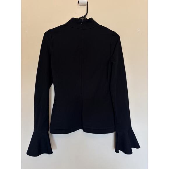 Alexis Classic Black Mock Neck Bell Sleeve Zip Back Stretch Top Shirt Small - Picture 4 of 6
